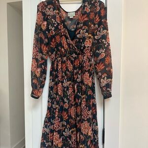 Anthropologie Maeve Floral Navy and Red Women's Dress